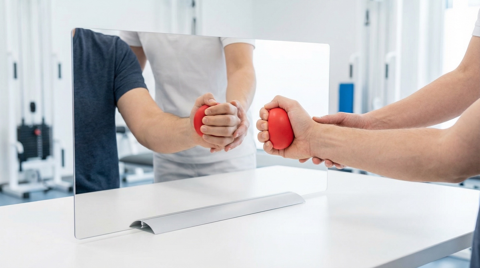 Therapiespiegel bei einer Handübung mit Trainingsball